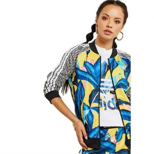 Farm Rio X Adidas Tropical Floral Leaf Palm Superstar Track Jacket Extra Small
